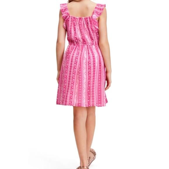 The Children's Place Girls Pink Beige Striped Ruffle Elastic Waist Dress Size 16 - Picture 3 of 13